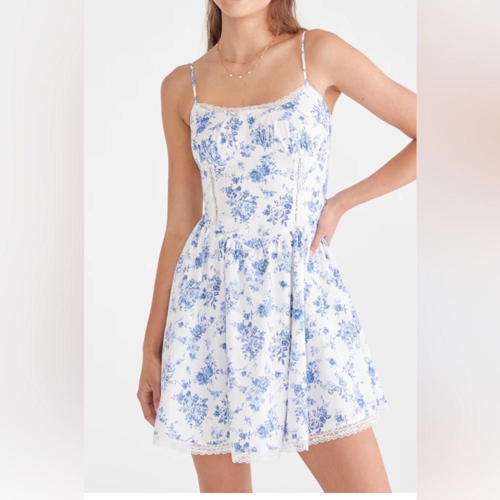 Aeropostale Blue and White Sleeveless Midi Sundress